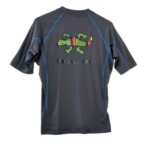 Richard Branson's Necker Island Rash Guard Men L Blue Short Sleeve Swim Vaca